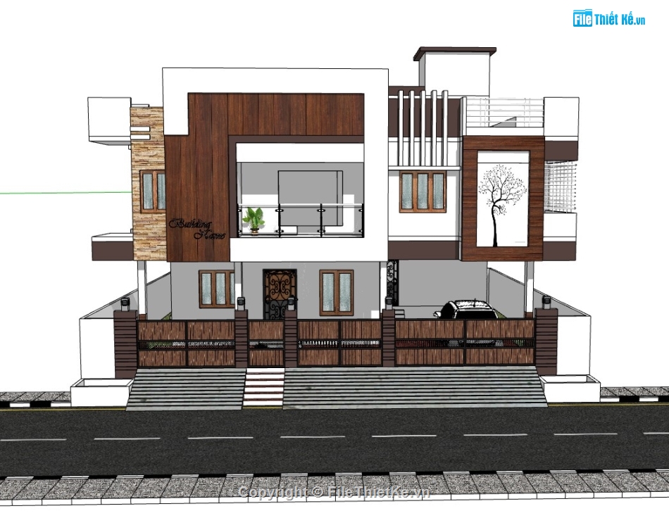 biệt thự 2 tầng,su biệt thự,sketchup biệt thự