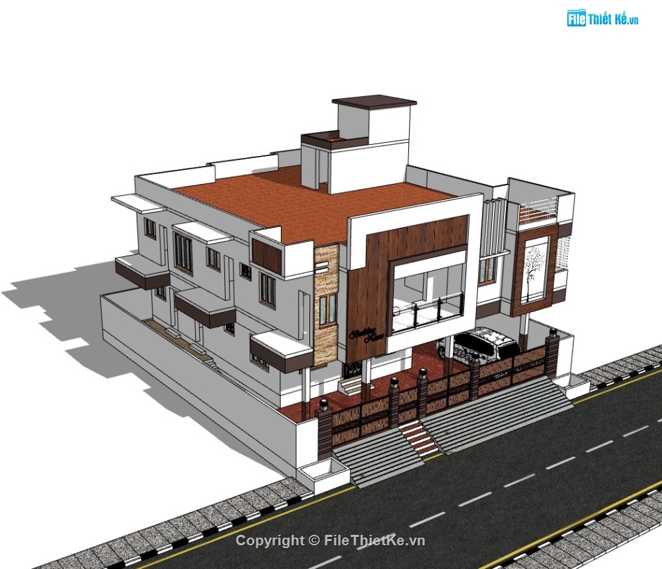 biệt thự 2 tầng,su biệt thự,sketchup biệt thự