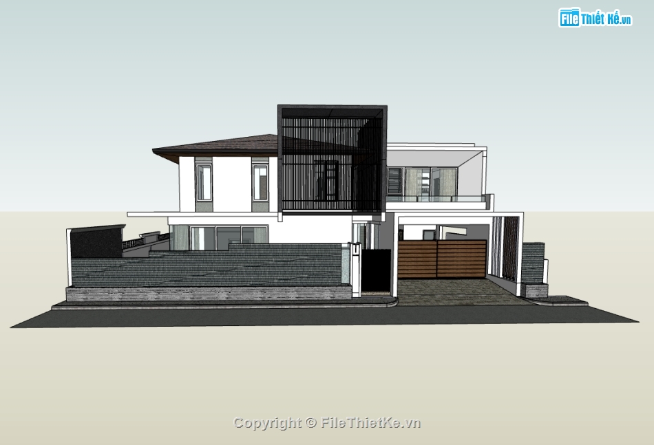 biệt thự 2 tầng,su biệt thự,sketchup biệt thự