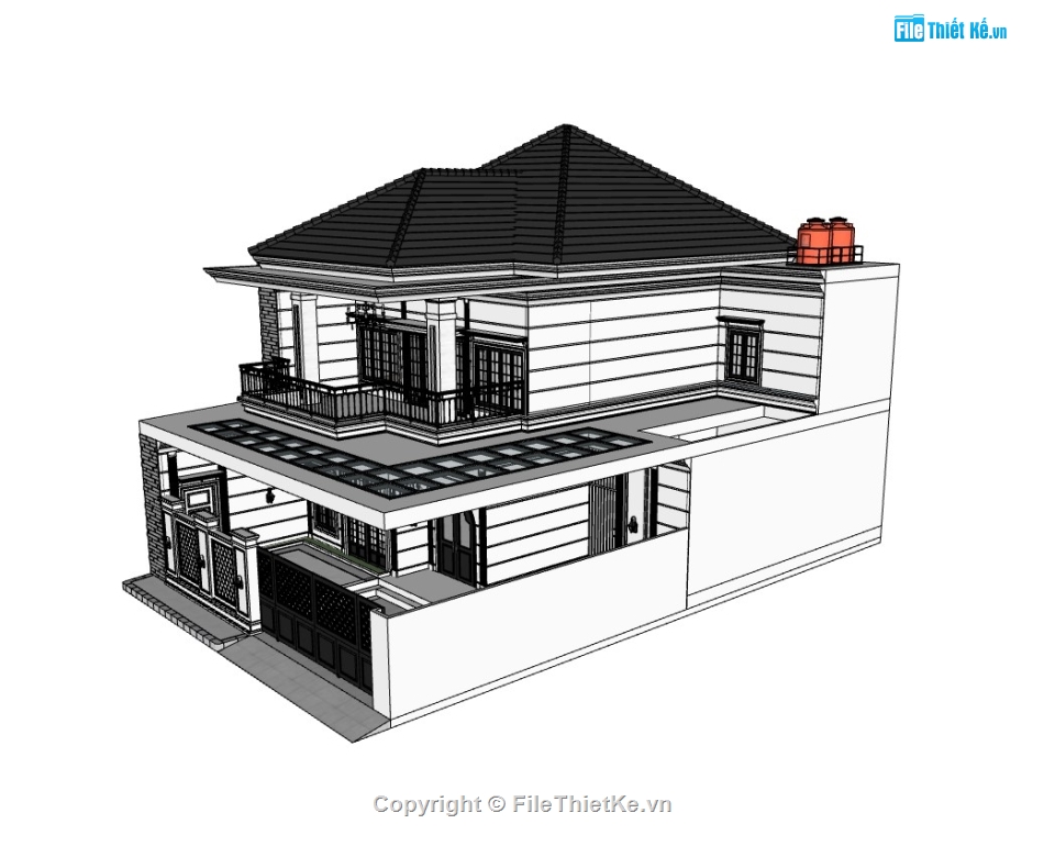 biệt thự 2 tầng,su biệt thự,sketchup biệt thự