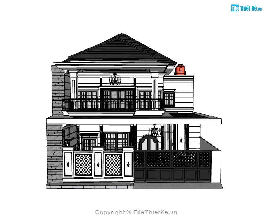 biệt thự 2 tầng,su biệt thự,sketchup biệt thự