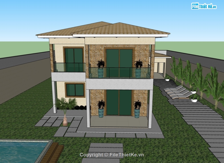 su biệt thự,sketchup biệt thự,sketchup biệt thự 2 tầng,su biệt thự 2 tầng