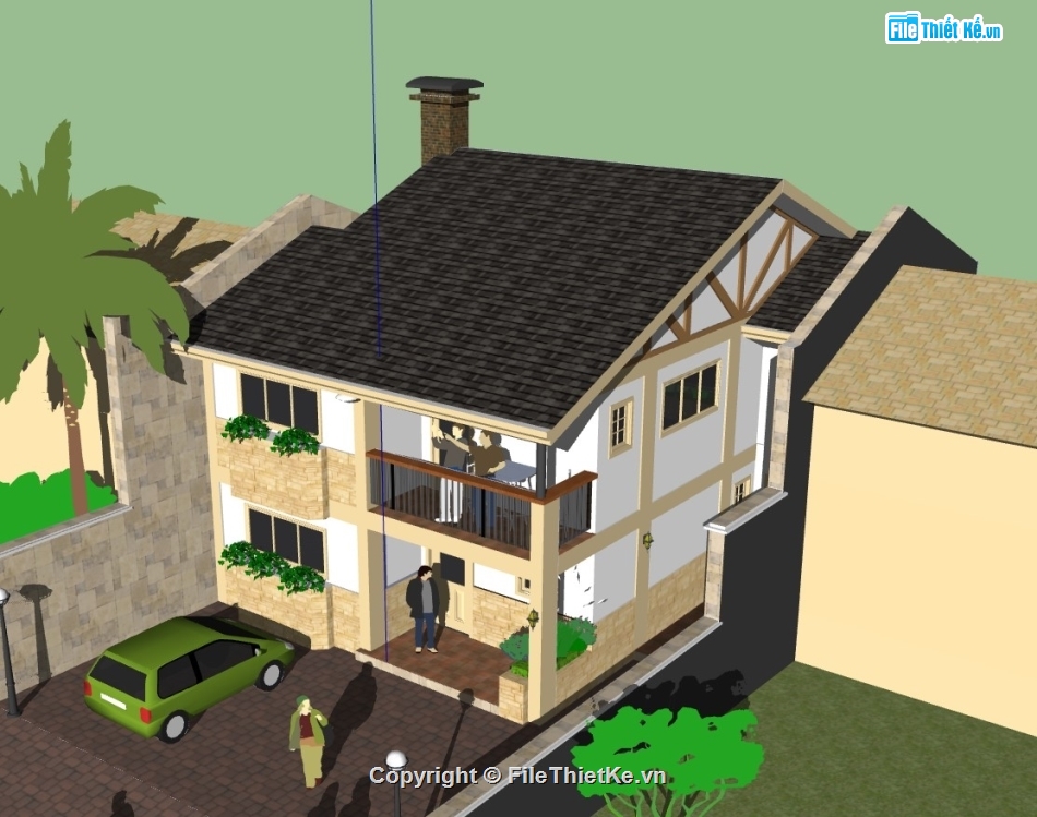 su biệt thự,sketchup biệt thự,su biệt thự 2 tầng,sketchup biệt thự 2 tầng