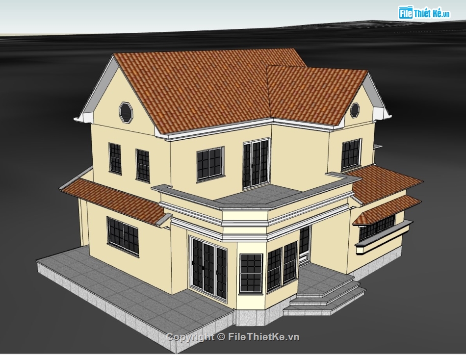 biệt thự 2 tầng,su biệt thự,sketchup biệt thự