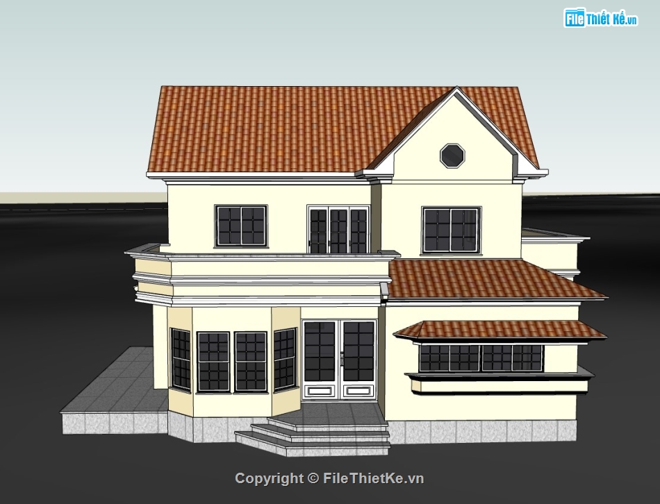 biệt thự 2 tầng,su biệt thự,sketchup biệt thự