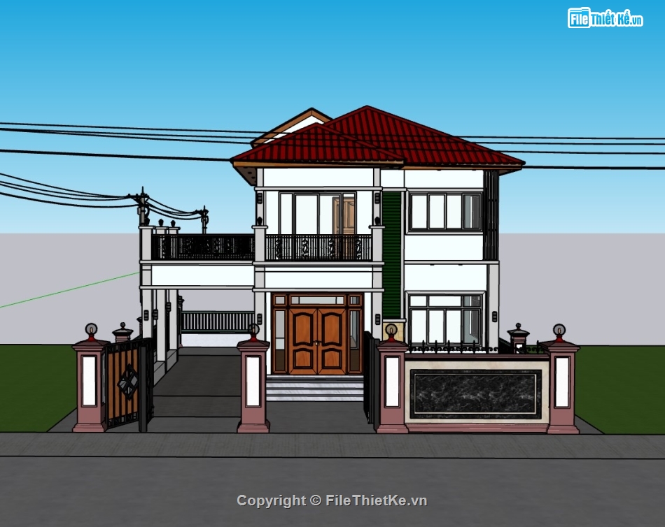biệt thự 2 tầng,su biệt thự,sketchup biệt thự