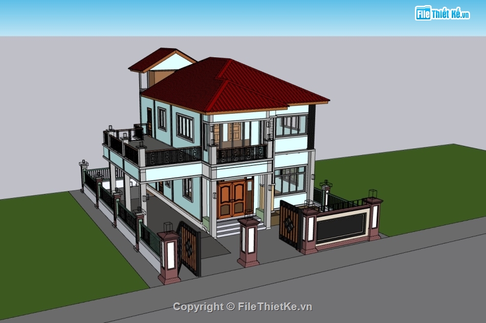 biệt thự 2 tầng,su biệt thự,sketchup biệt thự