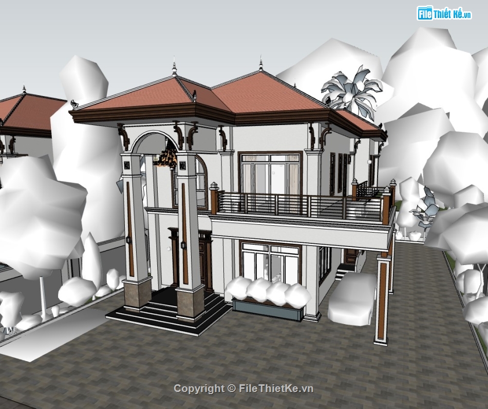 biệt thự 2 tầng,su biệt thự,sketchup biệt thự