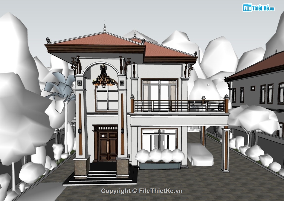 biệt thự 2 tầng,su biệt thự,sketchup biệt thự