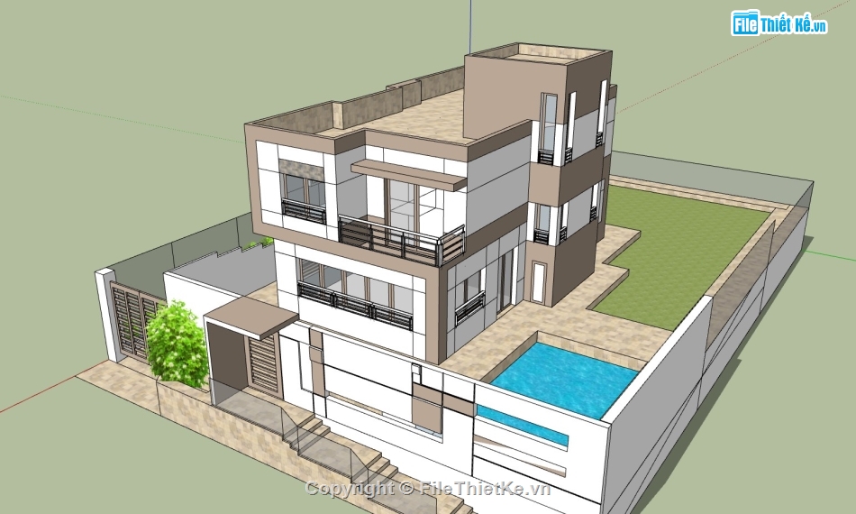 biệt thự 2 tầng,su biệt thự,sketchup biệt thự