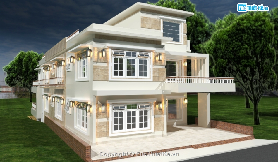 biệt thự 2 tầng,su biệt thự,sketchup biệt thự