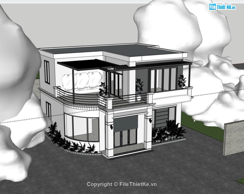 biệt thự 2 tầng,su biệt thự,sketchup biệt thự