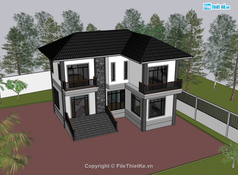 biệt thự 2 tầng,su biệt thự,sketchup biệt thự