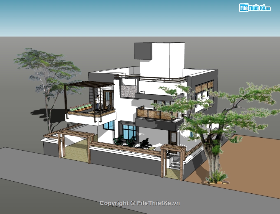 biệt thự 2 tầng,su biệt thự,sketchup biệt thự