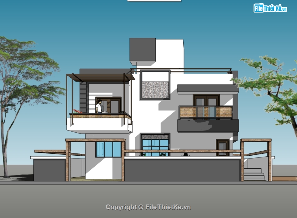 biệt thự 2 tầng,su biệt thự,sketchup biệt thự