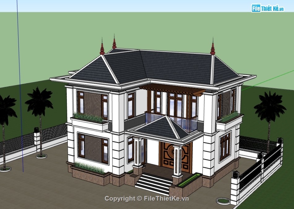 biệt thự 2 tầng,su biệt thự,sketchup biệt thự,sketchup biệt thự 2 tầng