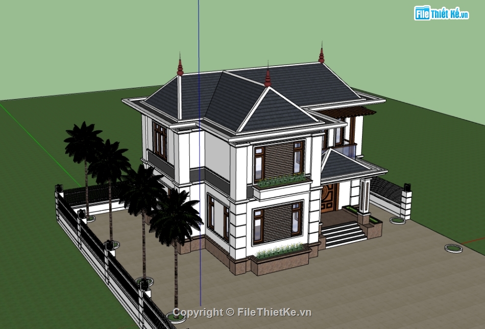 biệt thự 2 tầng,su biệt thự,sketchup biệt thự,sketchup biệt thự 2 tầng