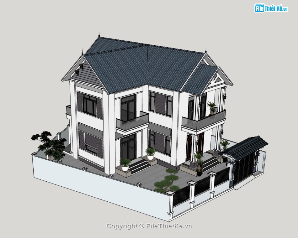 biệt thự 2 tầng,su biệt thự,sketchup biệt thự,su biệt thự 2 tầng