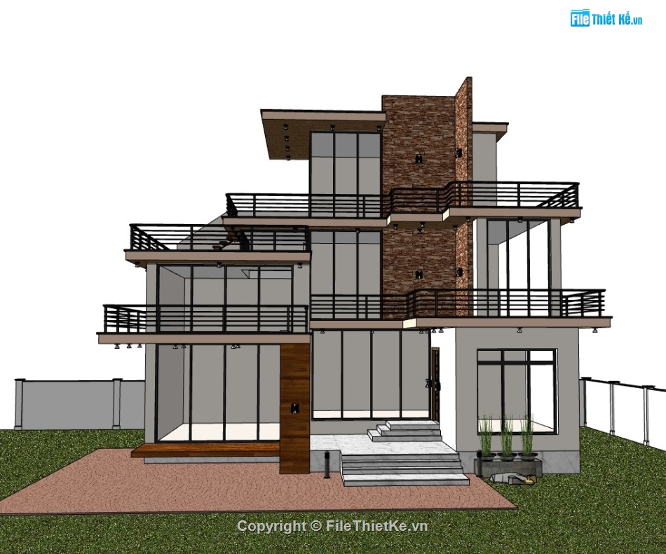 biệt thự 3 tầng,su biệt thự,sketchup biệt thự,su biệt thự 3 tầng