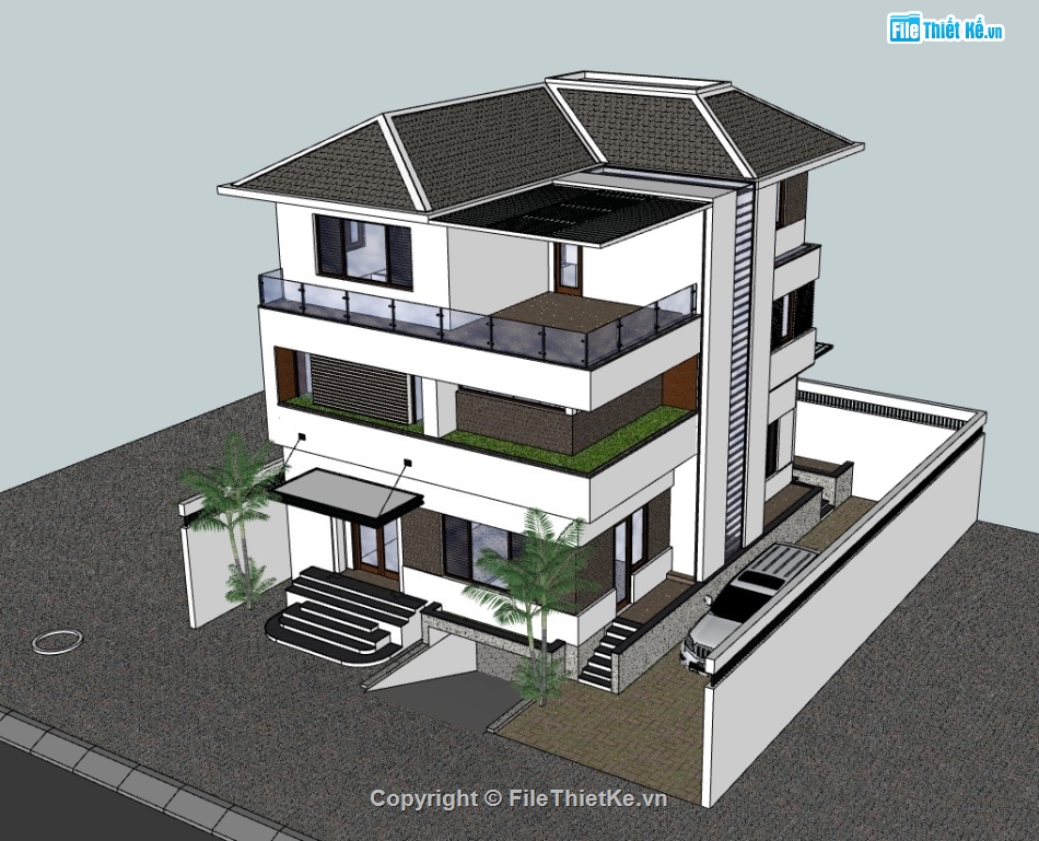 biệt thự 3 tầng,su biệt thự,sketchup biệt thự,su biệt thự 3 tầng