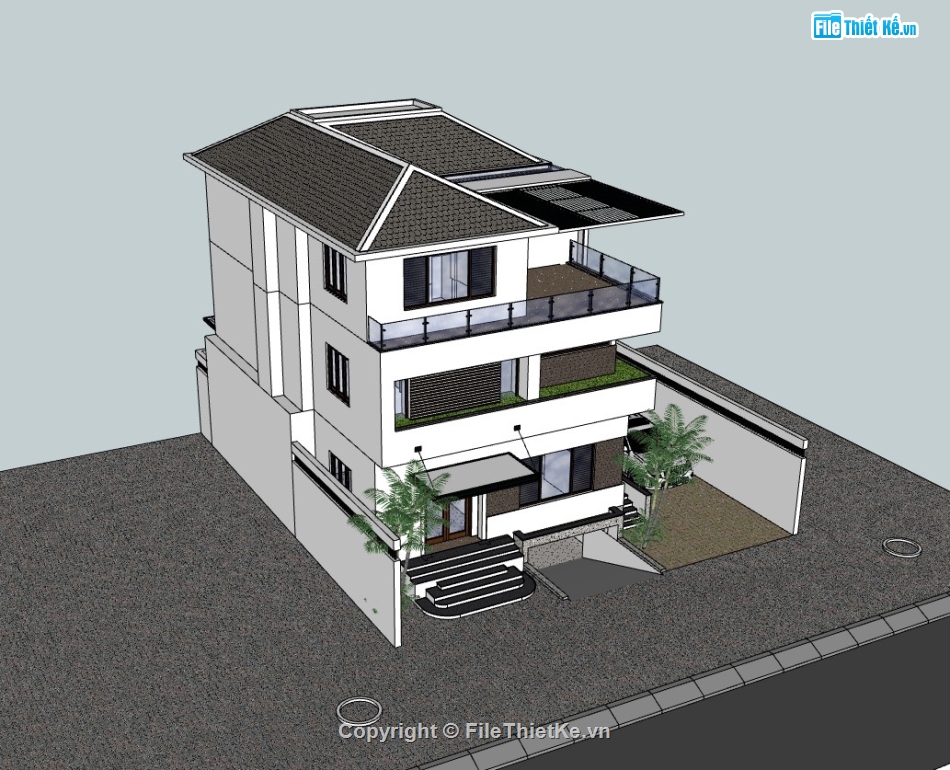 biệt thự 3 tầng,su biệt thự,sketchup biệt thự,su biệt thự 3 tầng