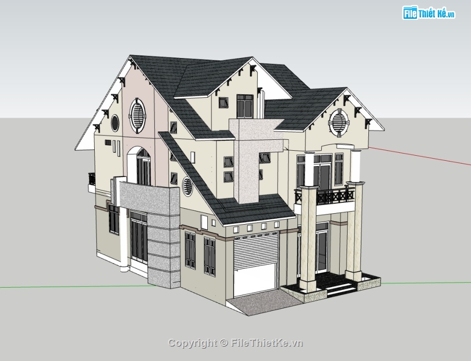 biệt thự 3 tầng,su biệt thự,sketchup biệt thự