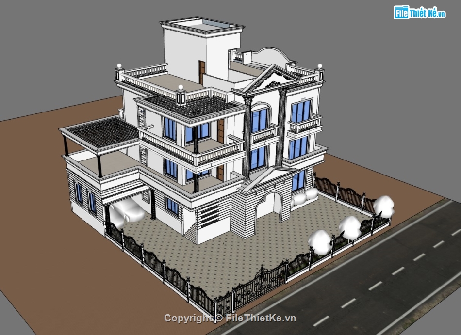 su biệt thự,sketchup biệt thự,su biệt thự 3 tầng,sketchup biệt thự 3 tầng