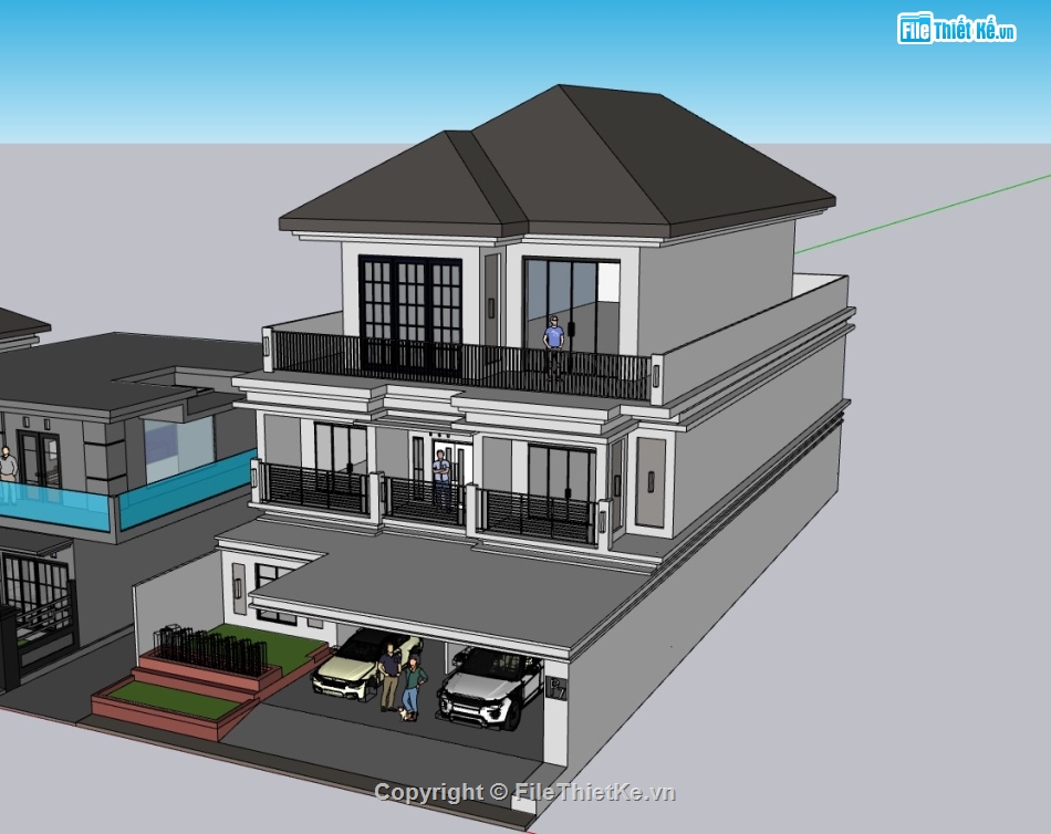 biệt thự 3 tầng,su biệt thự,sketchup biệt thự,su biệt thự 3 tầng