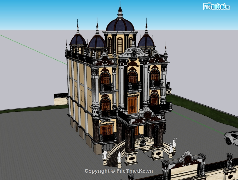 biệt thự 3 tầng,su biệt thự 3 tầng,sketchup biệt thự