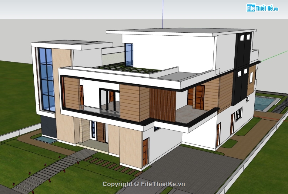 biệt thự 3 tầng,su biệt thự 3 tầng,sketchup biệt thự,su biệt thự