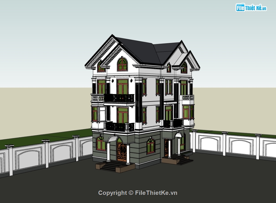 su biệt thự,sketchup biệt thự,biệt thự 3 tầng