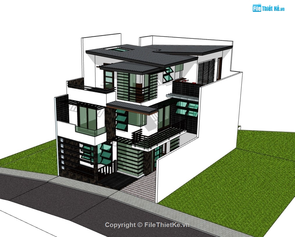 biệt thự 3 tầng,su biệt thự,sketchup biệt thự
