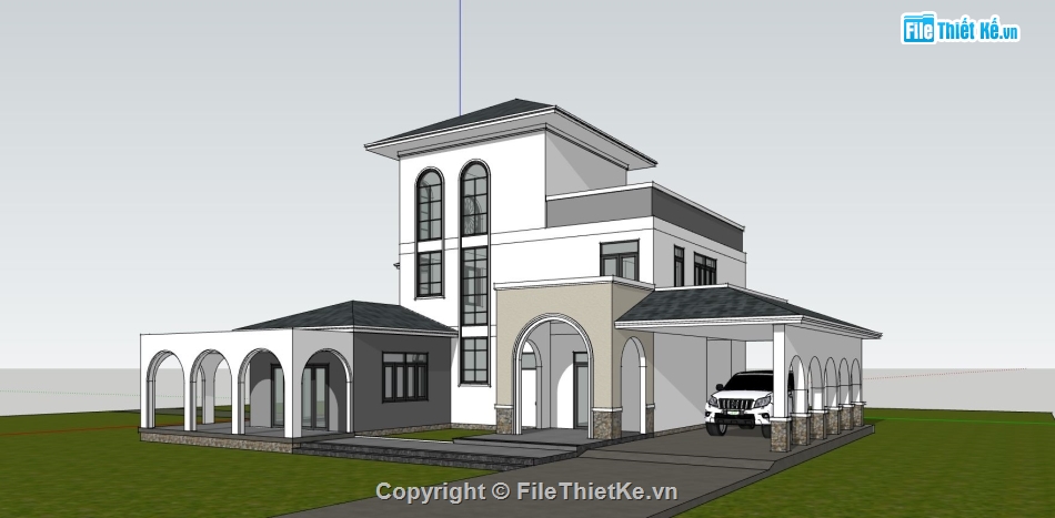 biệt thự 3 tầng,phối cảnh biệt thự,mẫu biệt thự sketchup