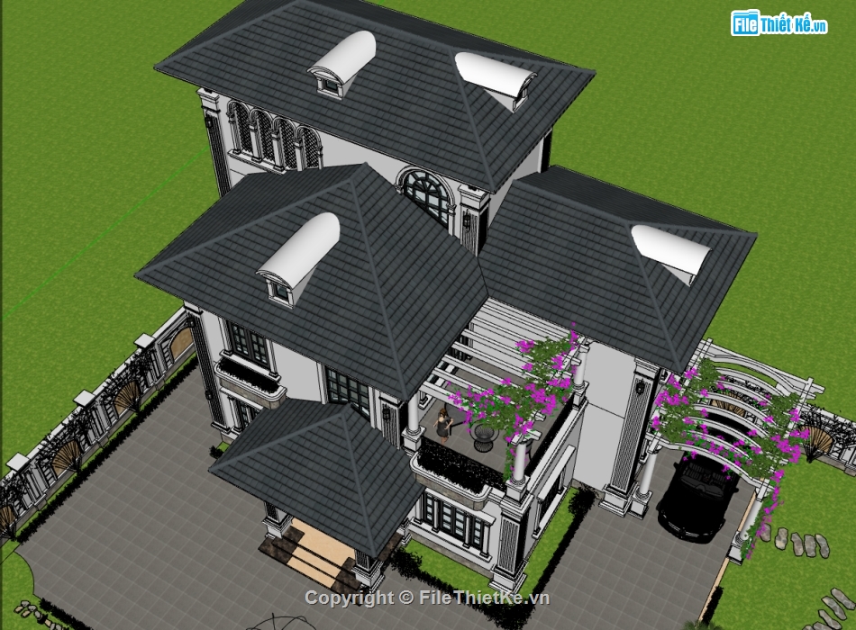 biệt thự 3 tầng,su biệt thự 3 tầng,sketchup biệt thự 3 tầng,biệt thự 3 tầng mái nhật