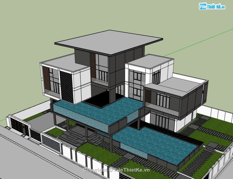 su biệt thự,sketchup biệt thự,su biệt thự 3 tầng,su biệt thự mới,sketchup biệt thự 3 tầng