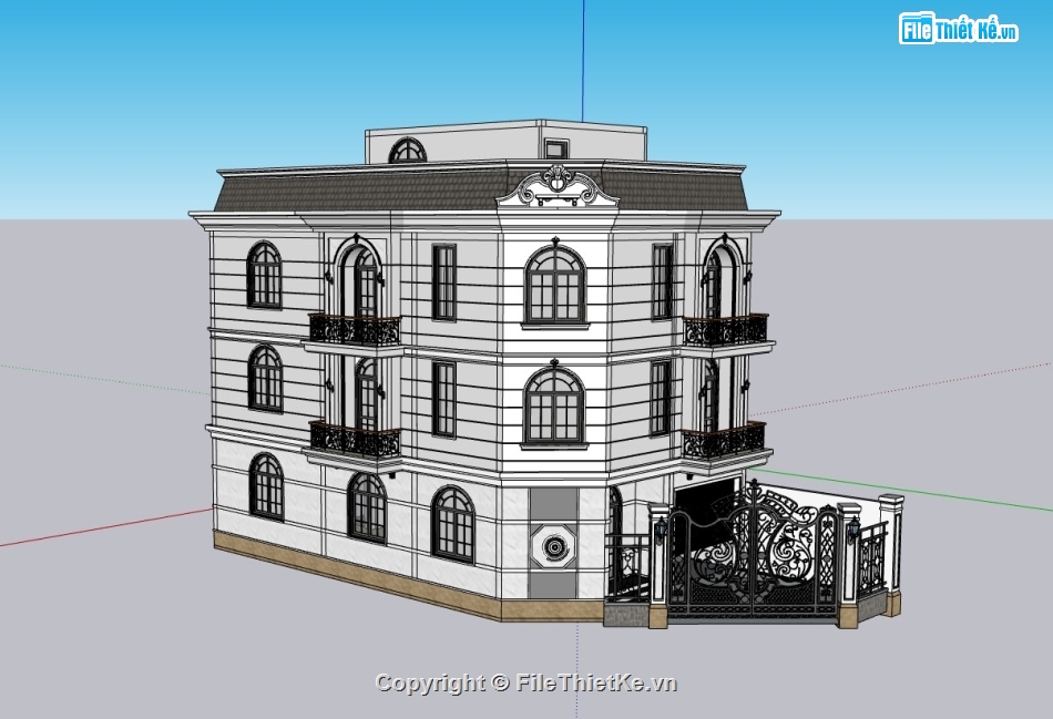 biệt thự cổ điển 3 tầng,biệt thự 3 tầng,su biệt thự 3 tầng,sketchup biệt thự,su biệt thự