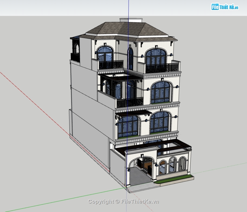biệt thự 4 tầng,biệt thự,su biệt thự,sketchup biệt thự