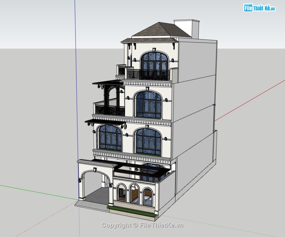 biệt thự 4 tầng,biệt thự,su biệt thự,sketchup biệt thự