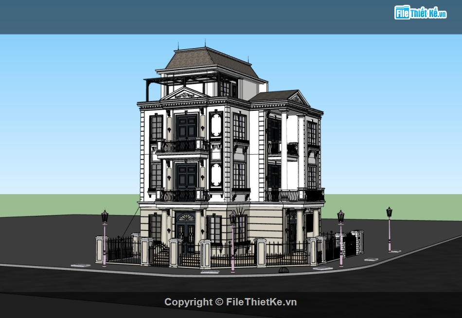biệt thự 4 tầng,su biệt thự,sketchup biệt thự