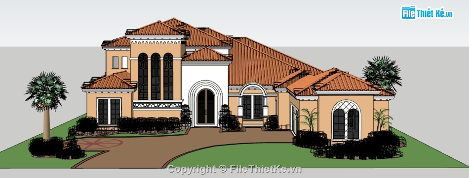 thiết kế biệt thự file sketchup,dựng biệt thự trên sketchup,File sketchup biệt thự phong cách châu âu