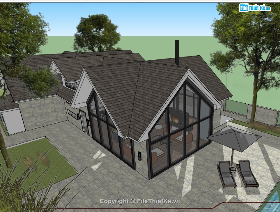 File Su Bungalow 10x30m,Bungalow 10x30m có hồ bơi,mẫu thiết kế bungalow,sketchup thiết kế bungalow