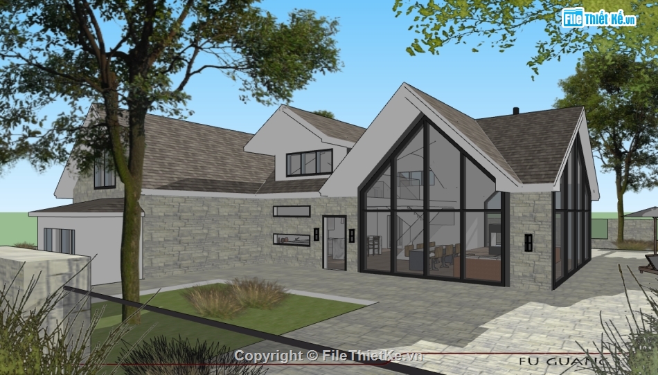 File Su Bungalow 10x30m,Bungalow 10x30m có hồ bơi,mẫu thiết kế bungalow,sketchup thiết kế bungalow