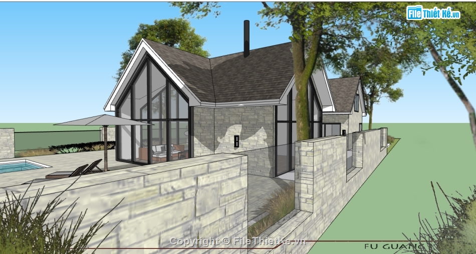 File Su Bungalow 10x30m,Bungalow 10x30m có hồ bơi,mẫu thiết kế bungalow,sketchup thiết kế bungalow