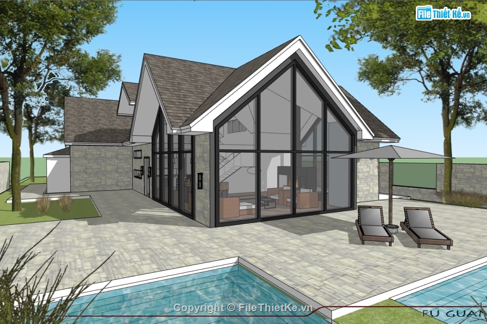 File Su Bungalow 10x30m,Bungalow 10x30m có hồ bơi,mẫu thiết kế bungalow,sketchup thiết kế bungalow