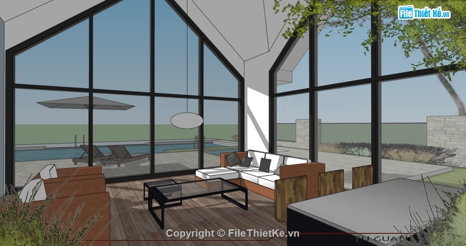 File Su Bungalow 10x30m,Bungalow 10x30m có hồ bơi,mẫu thiết kế bungalow,sketchup thiết kế bungalow