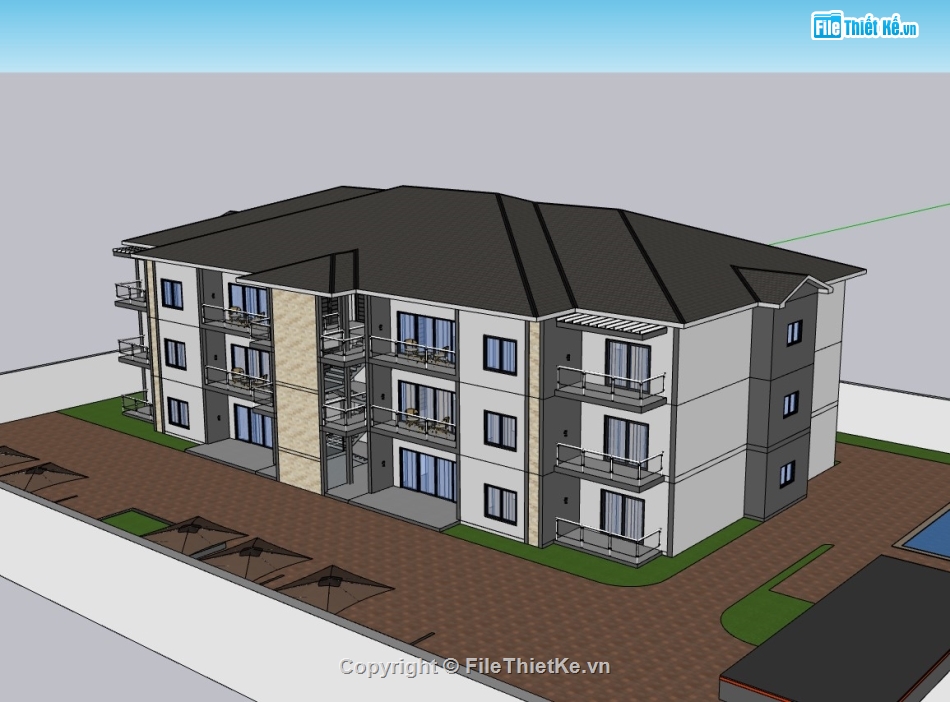 su biệt thự,sketchup biệt thự,sketchup biệt thự 3 tầng