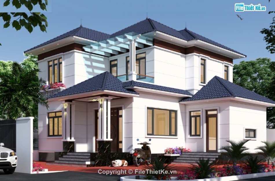 mẫu nhà 2 tầng,biệt thự 2 tầng su,su biệt thự 2 tầng,sketchup biệt thự