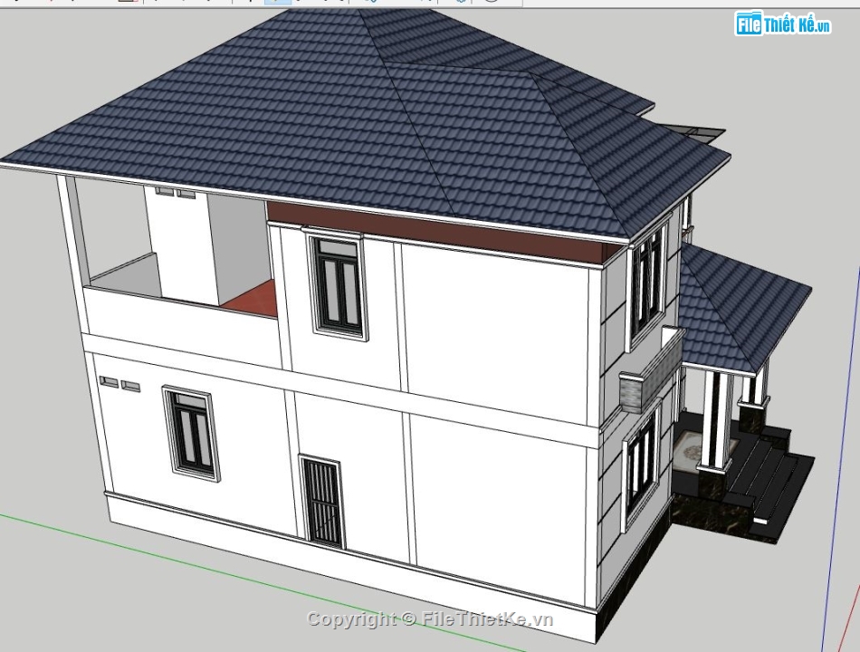 mẫu nhà 2 tầng,biệt thự 2 tầng su,su biệt thự 2 tầng,sketchup biệt thự