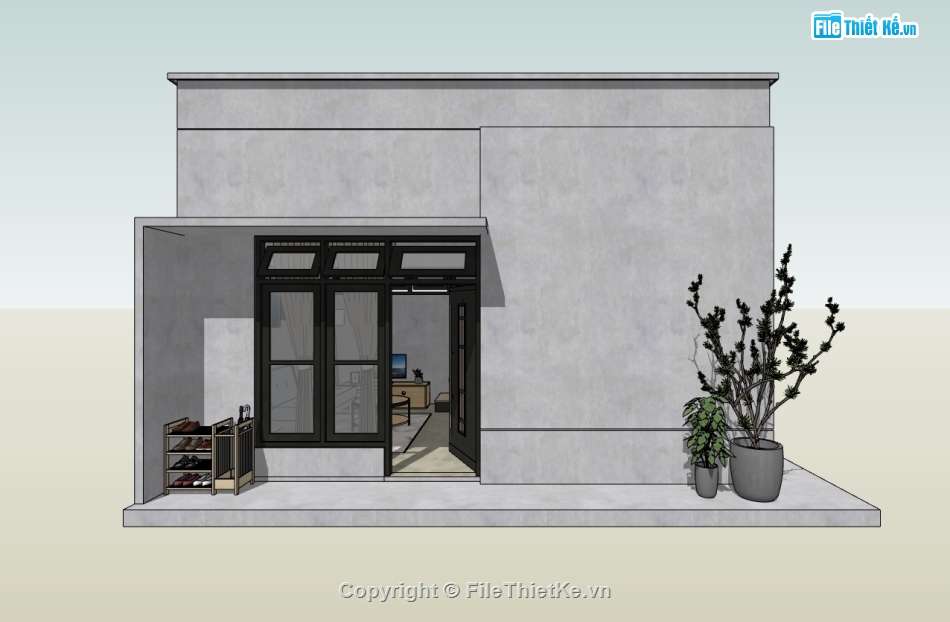 su nhà 1 tầng,sketchup nhà 1 tầng,nhà 1 tầng