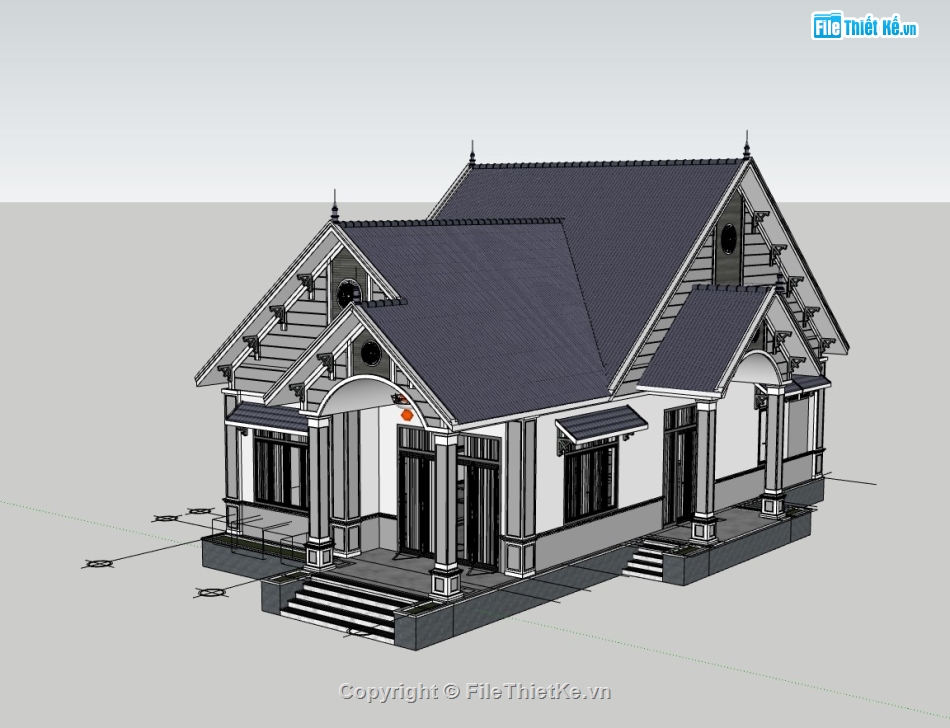 sketchup mái thái,su nhà mái thái,nhà mái thái,sketchup nhà mái thái